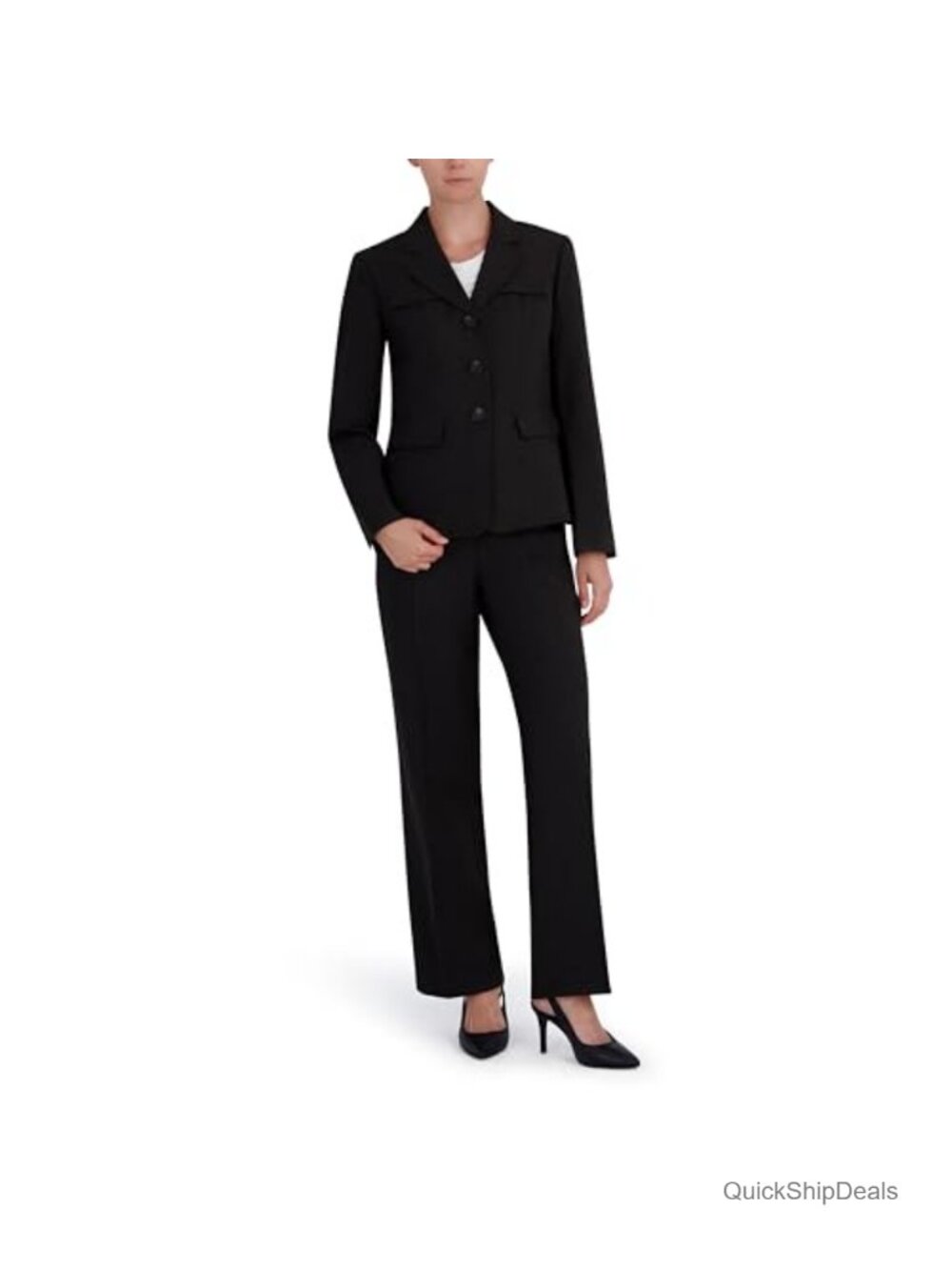 Three Button Herringbone Blazer and Wide Leg Pant 2pc Set